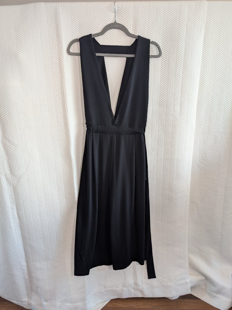 Oak + Fort Black Jumpsuit Deep V Plunge Wide Leg Crop Stretchy Size Xs Nwt